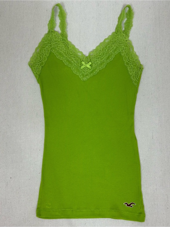 Hollister Tops - Hollister Vintage Y2K Lime Green Lace-Trim Ribbed Cami Size S